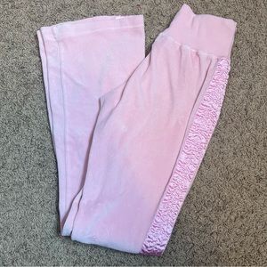 Pink Velour Track Pants with Ruched Detail